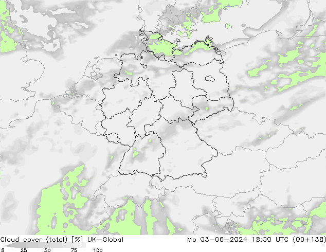zachmurzenie (suma) UK-Global pon. 03.06.2024 18 UTC