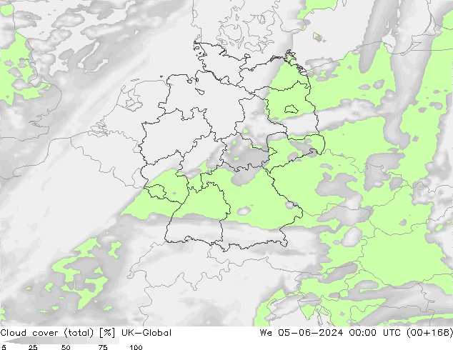 Cloud cover (total) UK-Global We 05.06.2024 00 UTC