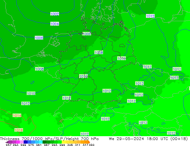 700-1000 hPa Kalınlığı UK-Global Çar 29.05.2024 18 UTC