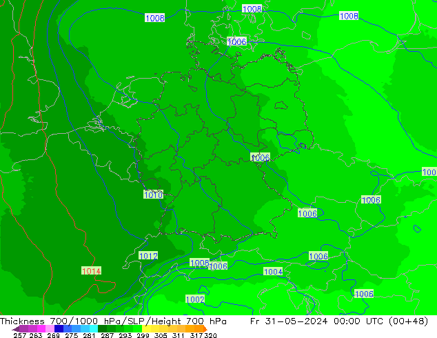 Thck 700-1000 hPa UK-Global Sex 31.05.2024 00 UTC