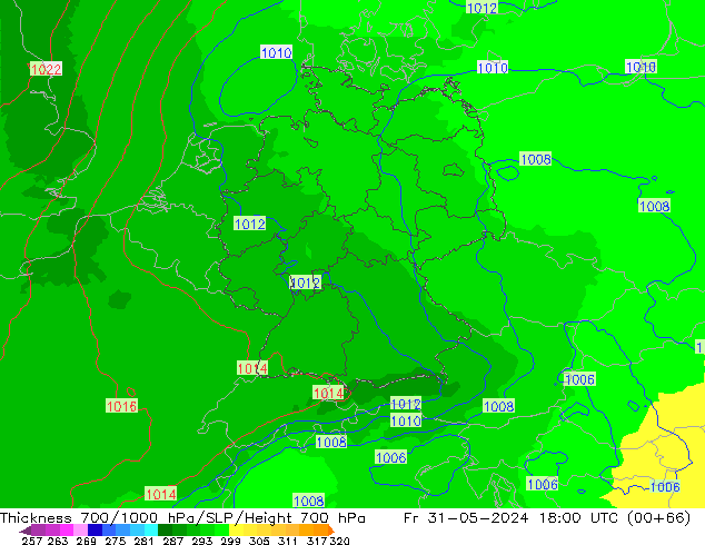 Thck 700-1000 hPa UK-Global Fr 31.05.2024 18 UTC