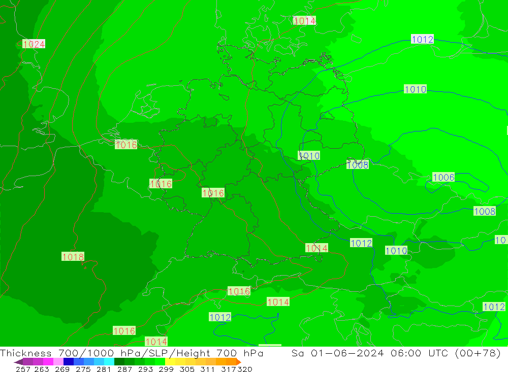 Thck 700-1000 hPa UK-Global Sáb 01.06.2024 06 UTC