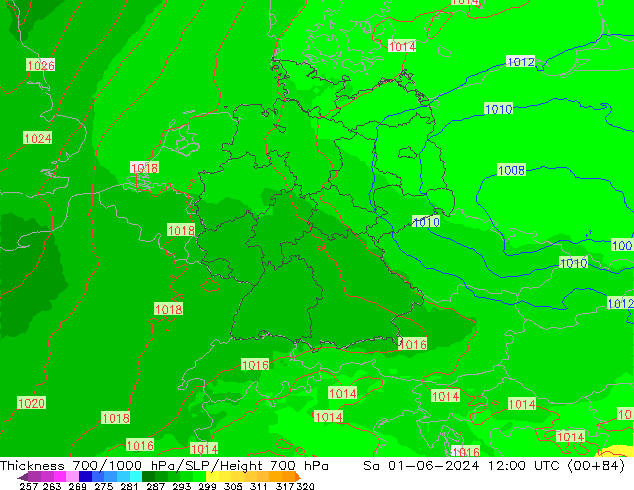 Thck 700-1000 hPa UK-Global Sa 01.06.2024 12 UTC