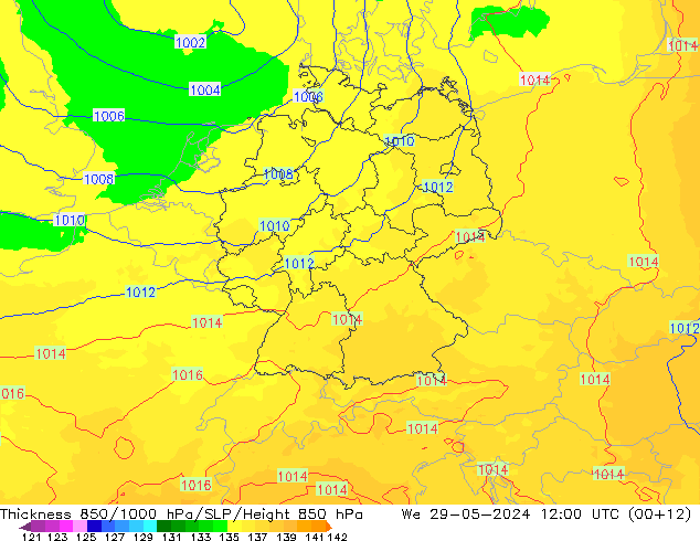 Thck 850-1000 hPa UK-Global mer 29.05.2024 12 UTC