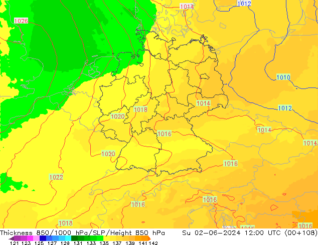 850-1000 hPa Kalınlığı UK-Global Paz 02.06.2024 12 UTC