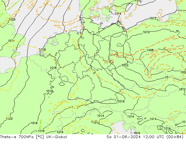 Theta-e 700hPa UK-Global So 01.06.2024 12 UTC