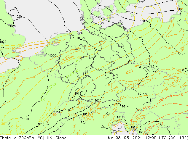 Theta-e 700hPa UK-Global Po 03.06.2024 12 UTC