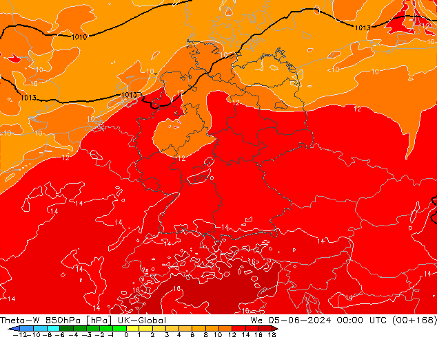 Theta-W 850hPa UK-Global śro. 05.06.2024 00 UTC