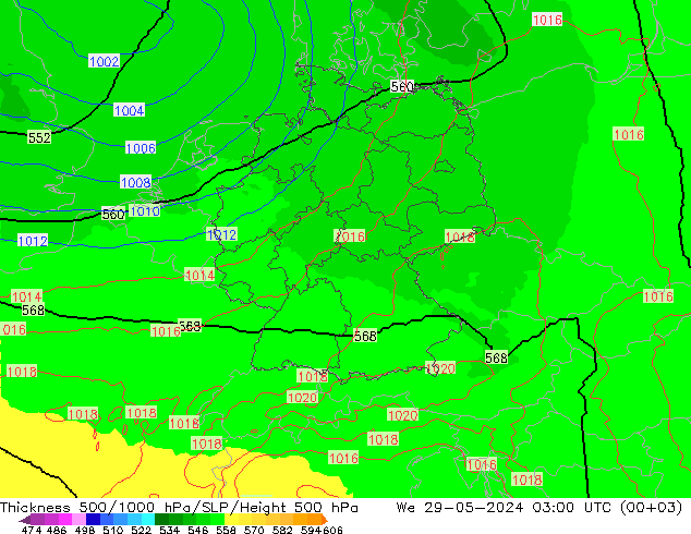 Thck 500-1000hPa UK-Global mer 29.05.2024 03 UTC