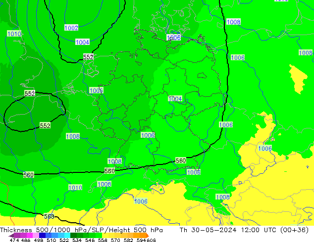 Thck 500-1000hPa UK-Global czw. 30.05.2024 12 UTC