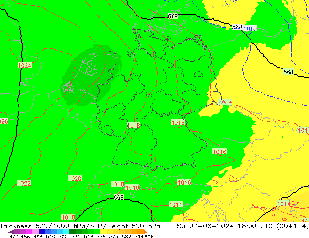 Thck 500-1000hPa UK-Global Su 02.06.2024 18 UTC