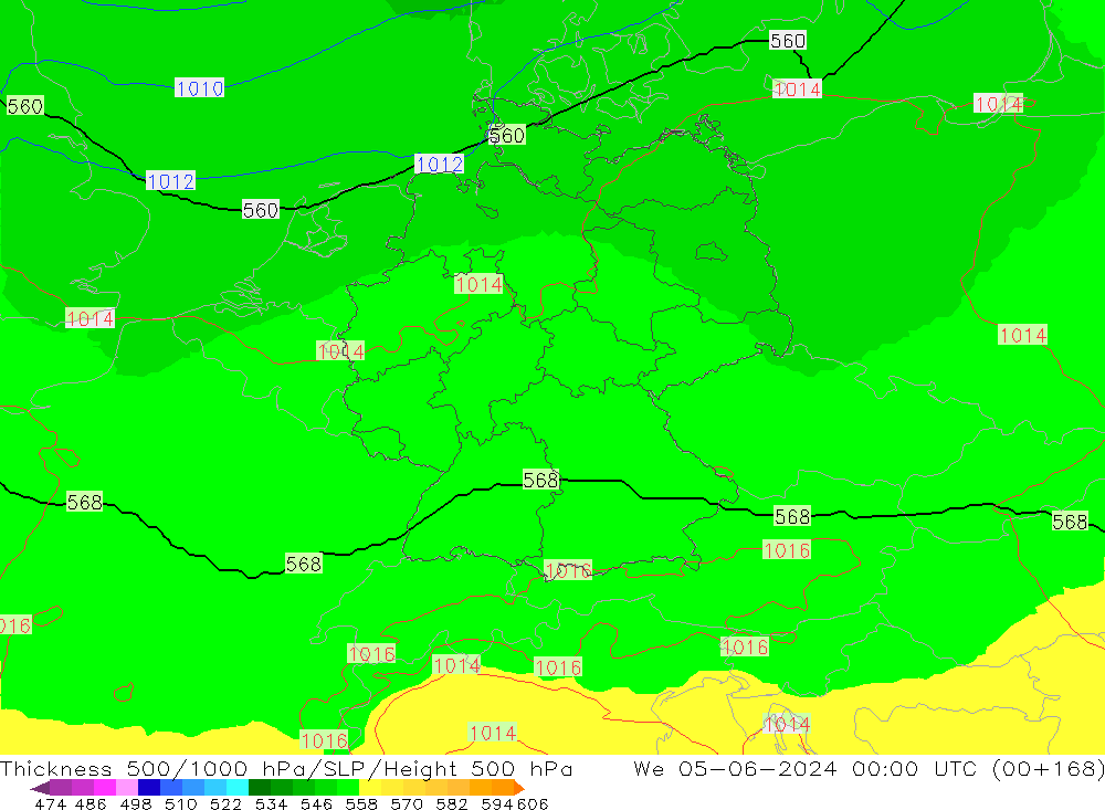 Thck 500-1000hPa UK-Global We 05.06.2024 00 UTC