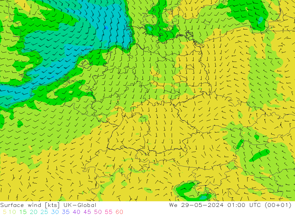Surface wind UK-Global We 29.05.2024 01 UTC