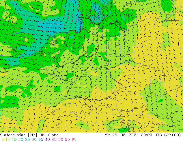 Wind 10 m UK-Global wo 29.05.2024 09 UTC