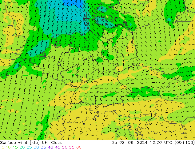 Surface wind UK-Global Ne 02.06.2024 12 UTC