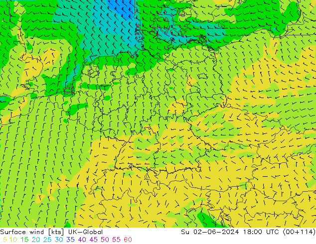 Wind 10 m UK-Global zo 02.06.2024 18 UTC