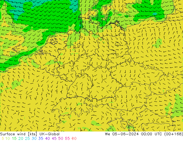 Surface wind UK-Global We 05.06.2024 00 UTC