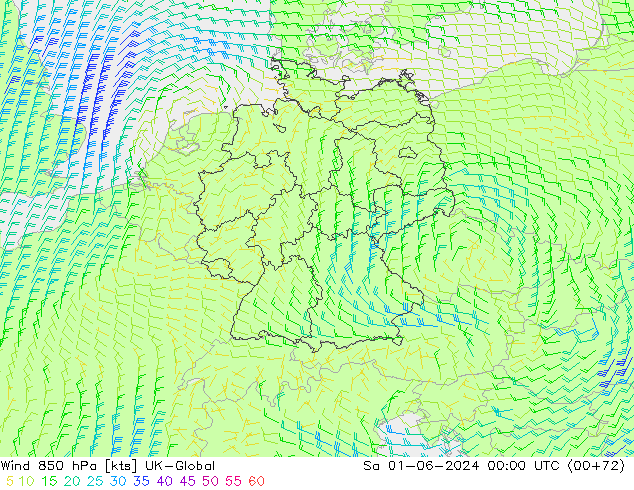Wind 850 hPa UK-Global Sa 01.06.2024 00 UTC