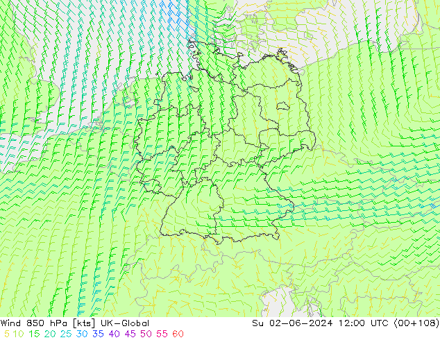 wiatr 850 hPa UK-Global nie. 02.06.2024 12 UTC