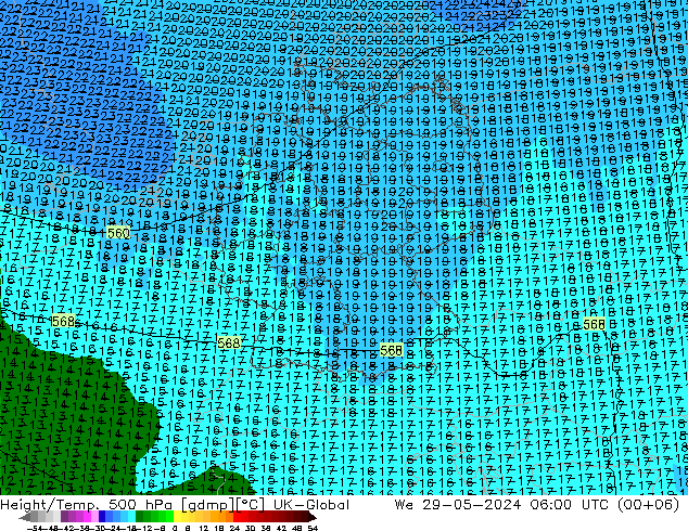 Yükseklik/Sıc. 500 hPa UK-Global Çar 29.05.2024 06 UTC