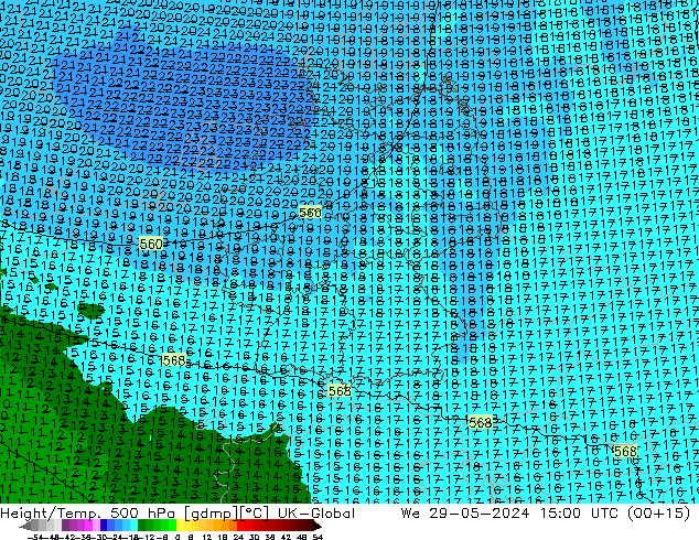 Yükseklik/Sıc. 500 hPa UK-Global Çar 29.05.2024 15 UTC