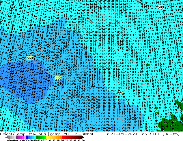 Height/Temp. 500 hPa UK-Global Sex 31.05.2024 18 UTC