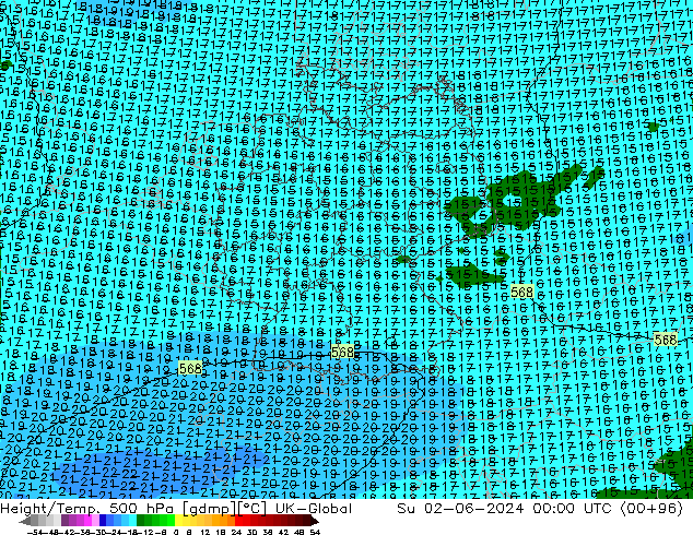 Hoogte/Temp. 500 hPa UK-Global zo 02.06.2024 00 UTC