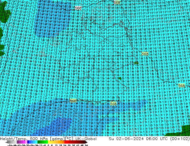 Height/Temp. 500 hPa UK-Global Ne 02.06.2024 06 UTC