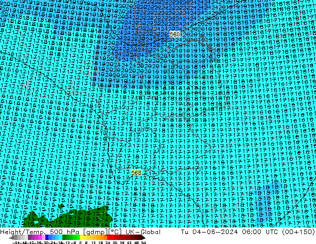 Height/Temp. 500 hPa UK-Global Ter 04.06.2024 06 UTC