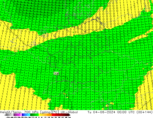 Height/Temp. 700 hPa UK-Global  04.06.2024 00 UTC
