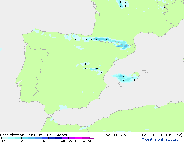 Precipitação (6h) UK-Global Sáb 01.06.2024 00 UTC