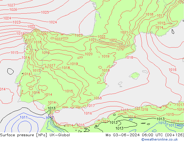 Surface pressure UK-Global Mo 03.06.2024 06 UTC