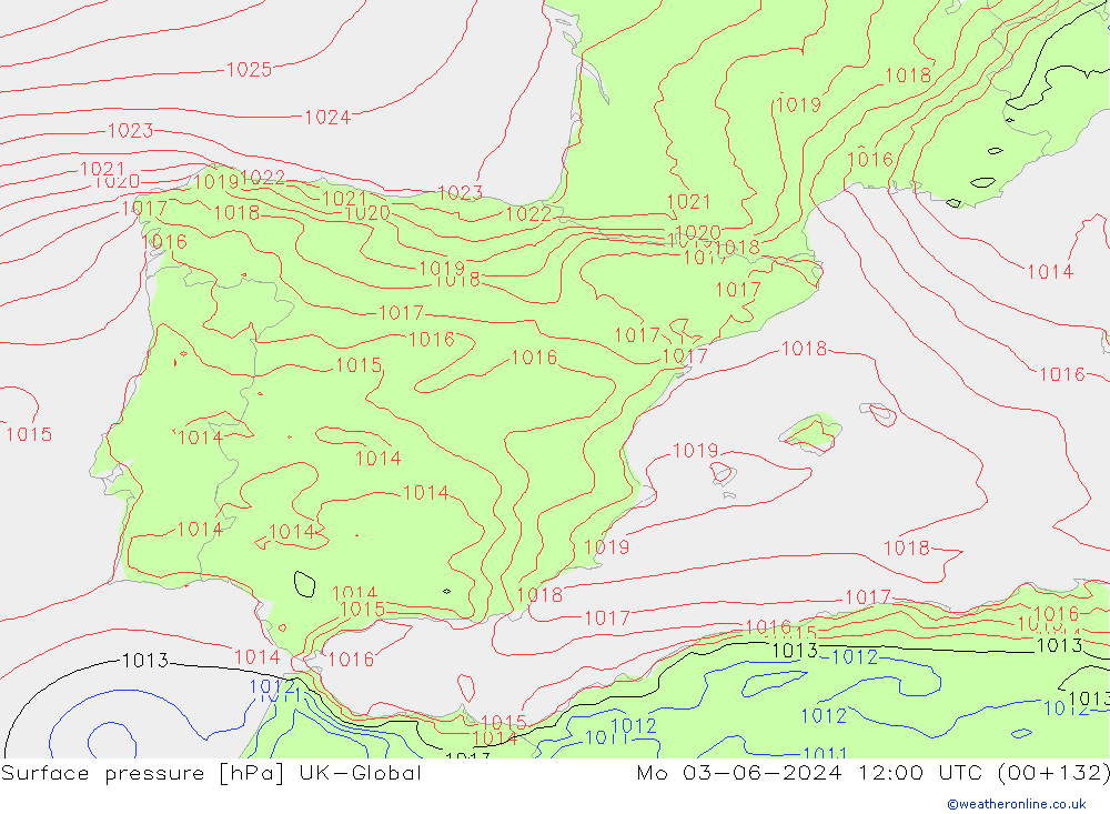 pression de l'air UK-Global lun 03.06.2024 12 UTC