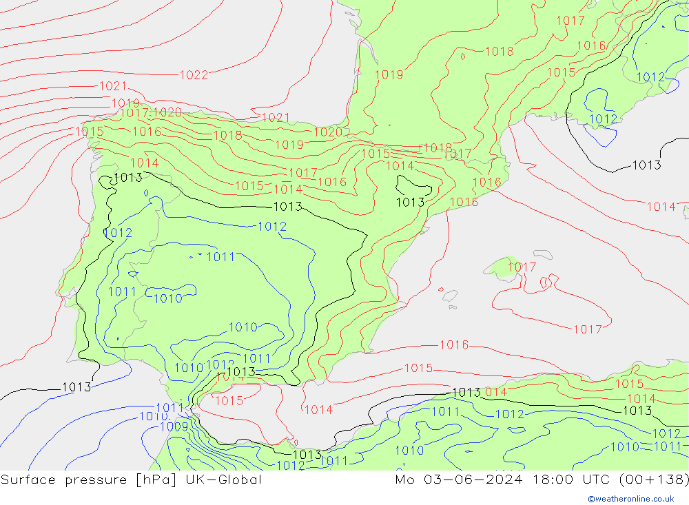 Pressione al suolo UK-Global lun 03.06.2024 18 UTC