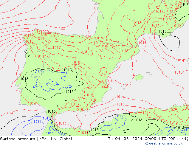 Atmosférický tlak UK-Global Út 04.06.2024 00 UTC