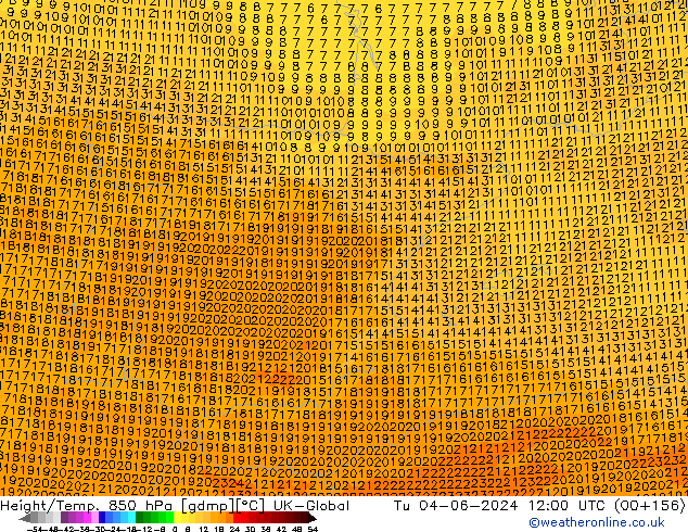 Height/Temp. 850 hPa UK-Global  04.06.2024 12 UTC