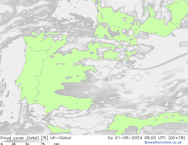 nuvens (total) UK-Global Sáb 01.06.2024 06 UTC