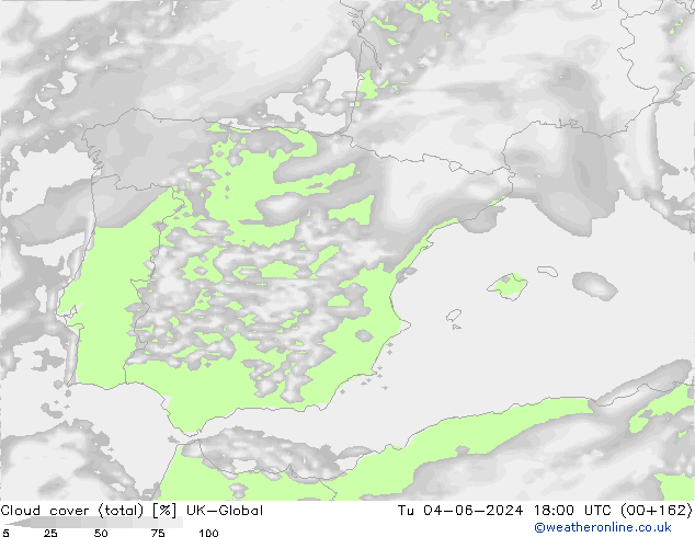 Cloud cover (total) UK-Global Tu 04.06.2024 18 UTC