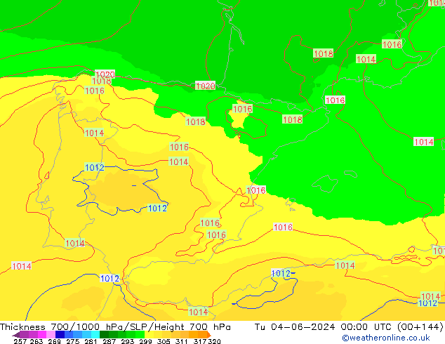 Thck 700-1000 hPa UK-Global Út 04.06.2024 00 UTC