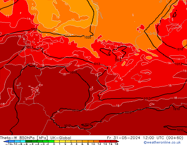 Theta-W 850hPa UK-Global Fr 31.05.2024 12 UTC