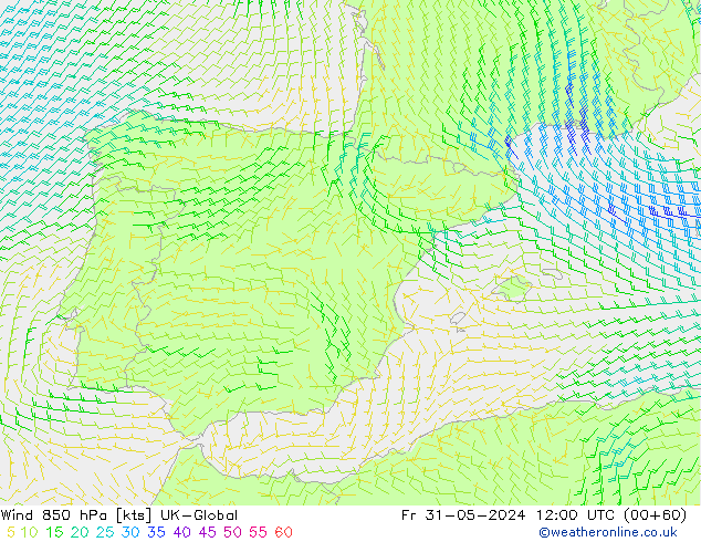 ветер 850 гПа UK-Global пт 31.05.2024 12 UTC