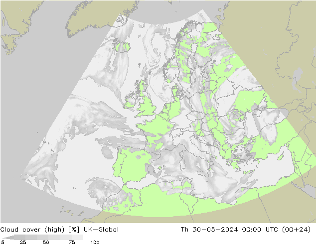 zachmurzenie (wysokie) UK-Global czw. 30.05.2024 00 UTC