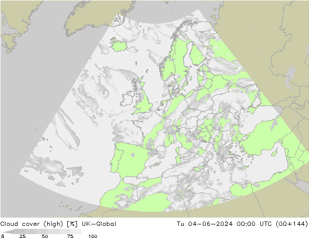 Cloud cover (high) UK-Global Tu 04.06.2024 00 UTC