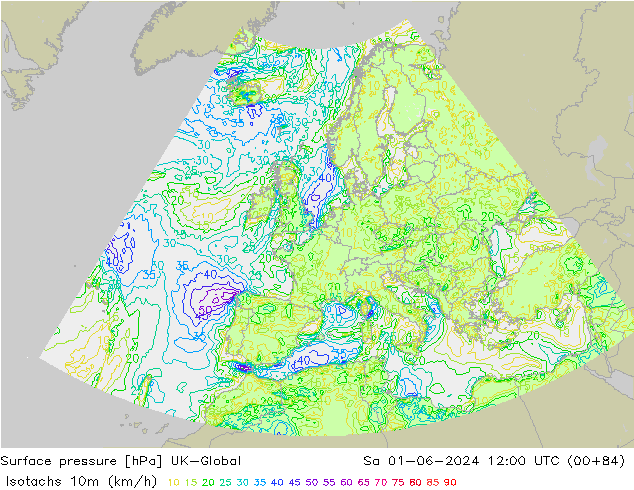 Isotachs (kph) UK-Global  01.06.2024 12 UTC