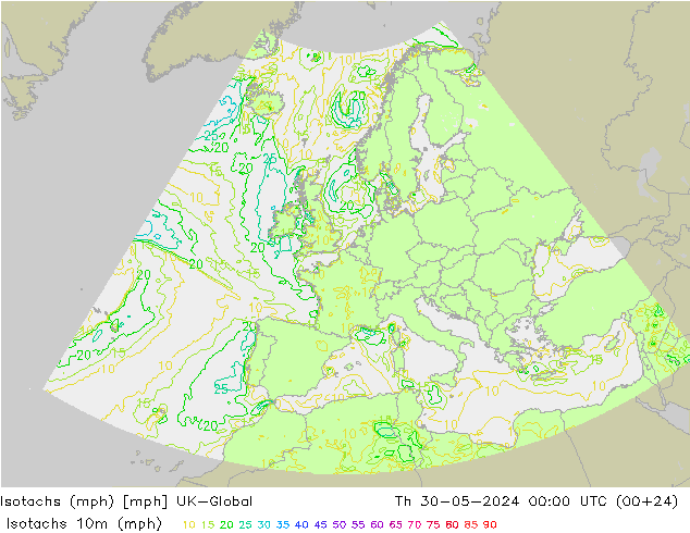 Isotachs (mph) UK-Global gio 30.05.2024 00 UTC