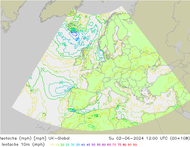 Isotachs (mph) UK-Global Su 02.06.2024 12 UTC