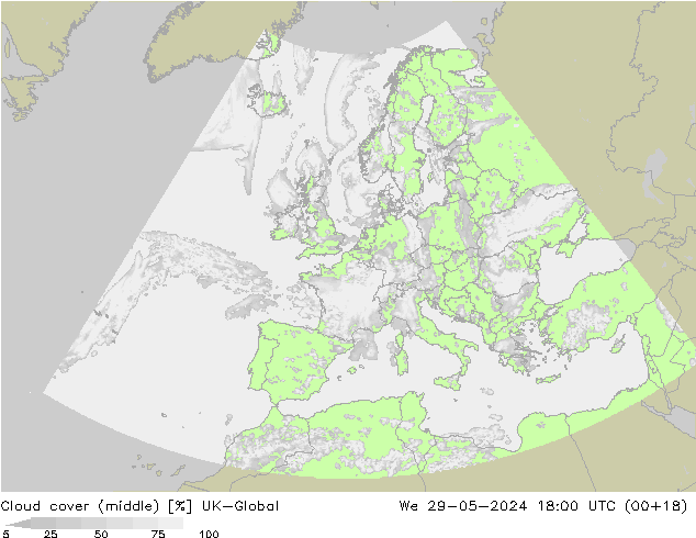 Cloud cover (middle) UK-Global We 29.05.2024 18 UTC