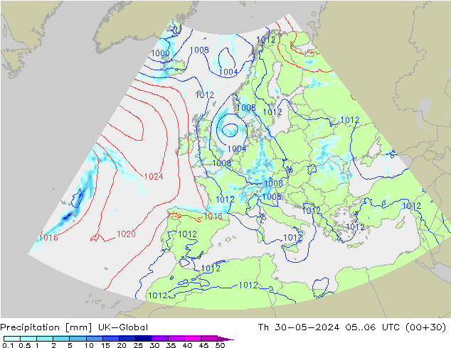 Precipitation UK-Global Th 30.05.2024 06 UTC