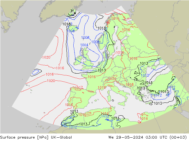 Surface pressure UK-Global We 29.05.2024 03 UTC