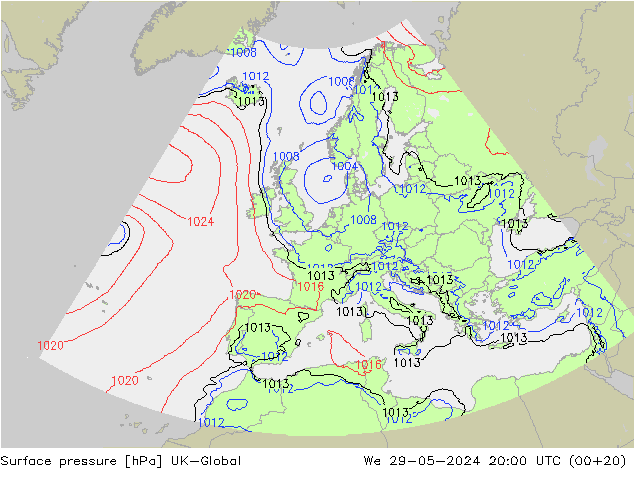 Surface pressure UK-Global We 29.05.2024 20 UTC